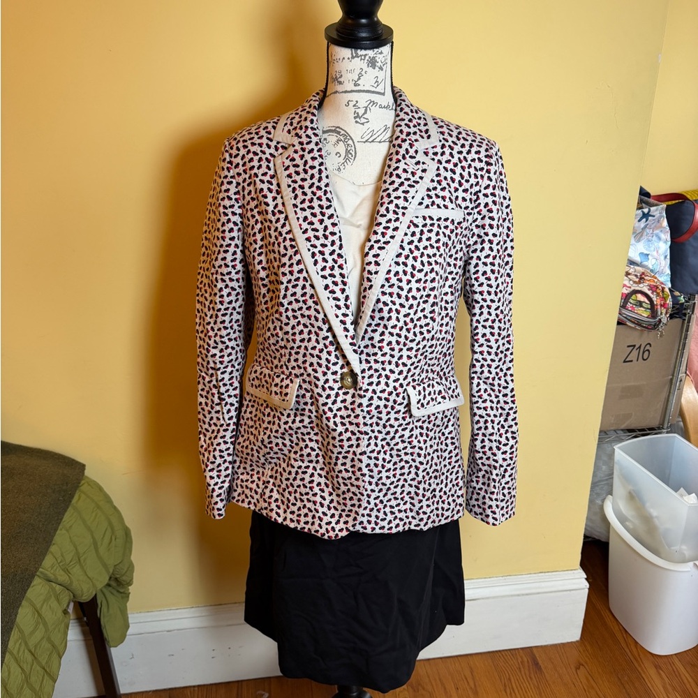 Boden Red Navy Abstract Print Cotton Blazer Size US 12, UK 16